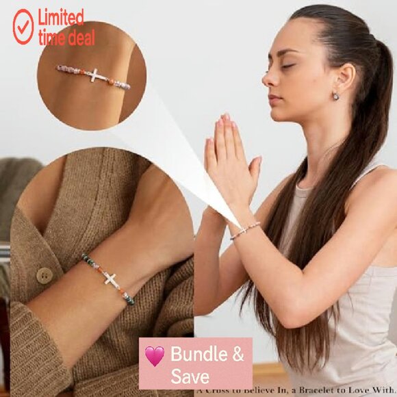 Adjustable Stainless Steel Beaded Cross Bracelet, Faith Jewelry Gift - Picture 6 of 8